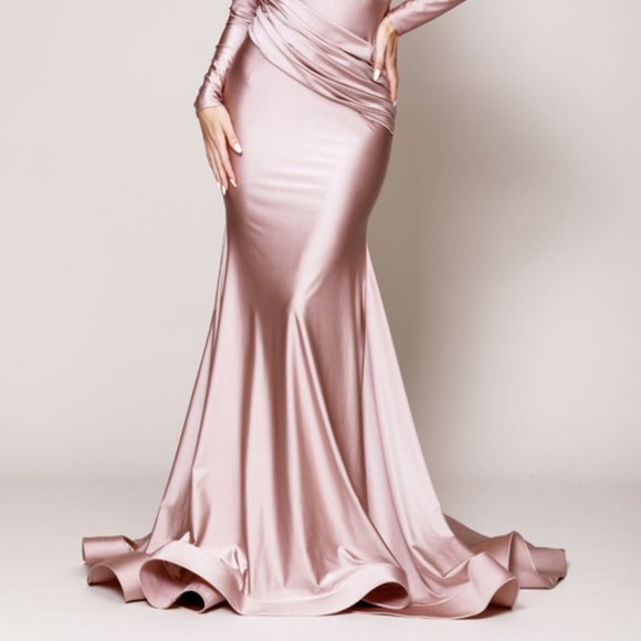 NEW DUSTY ROSE Evening Party Prom Long Sleeve Dress AC381 - Picture 2 of 9